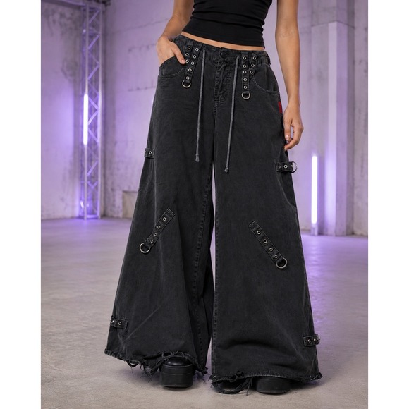 Tripp nyc Pants - Tripp NYC Wide Leg Size 11 Jeans Black Goth Emo Punk Rave Chain Buckle 34" Waist